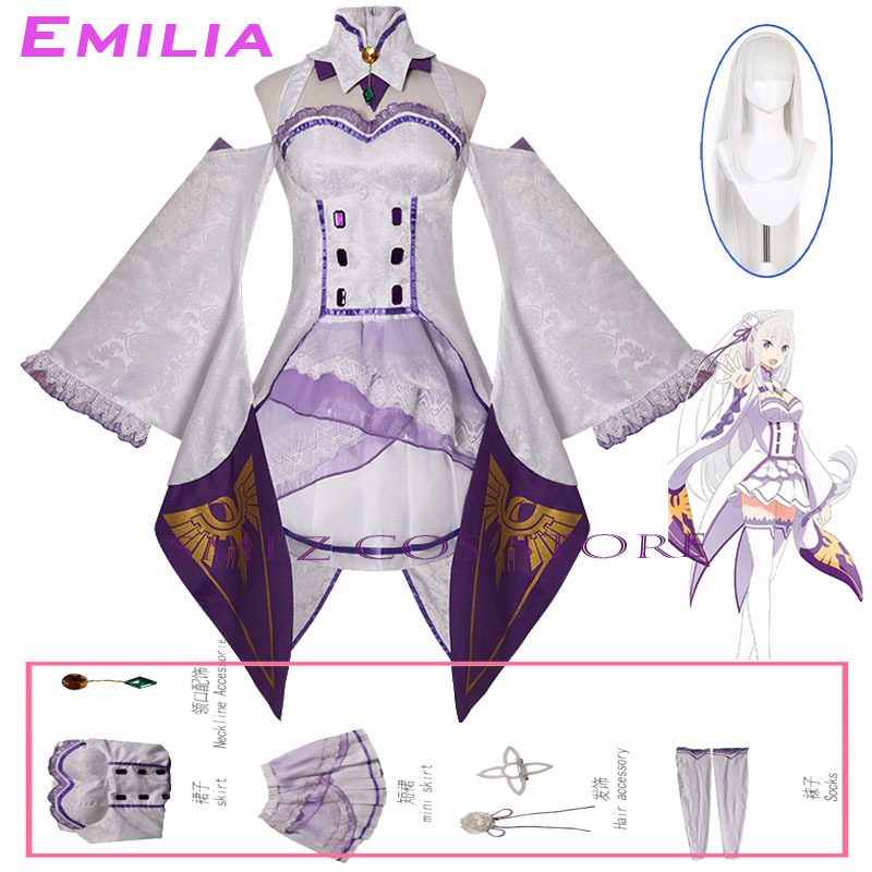 Anime Cosplay Dress - 에밀리아 코스프레 애니메이션 Re Zero Kara