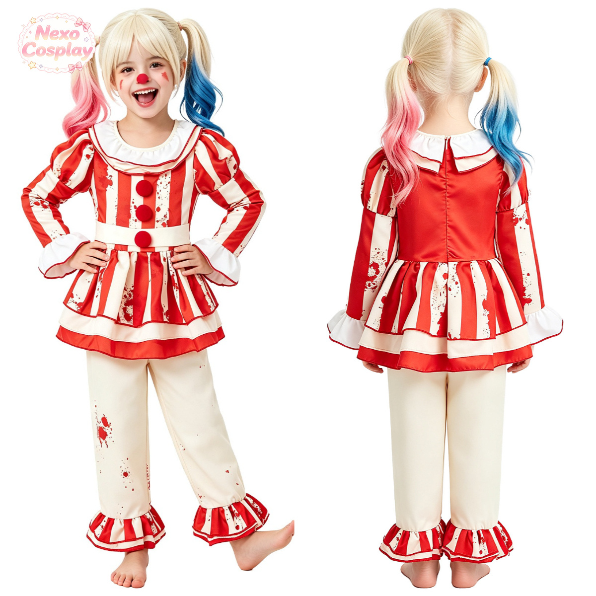 Kids Cosplay Anime - 키즈 레드 화이트 스트라이프 공포 광대
