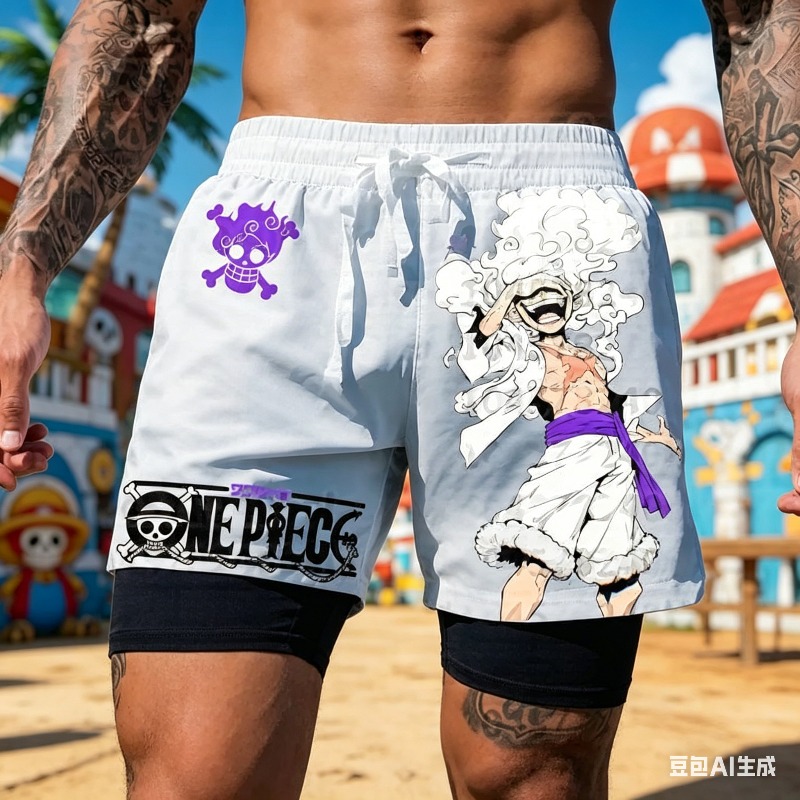 One Piece Straw Hat - 원피스 애니메이션 화이트 이중 레이어 남성용