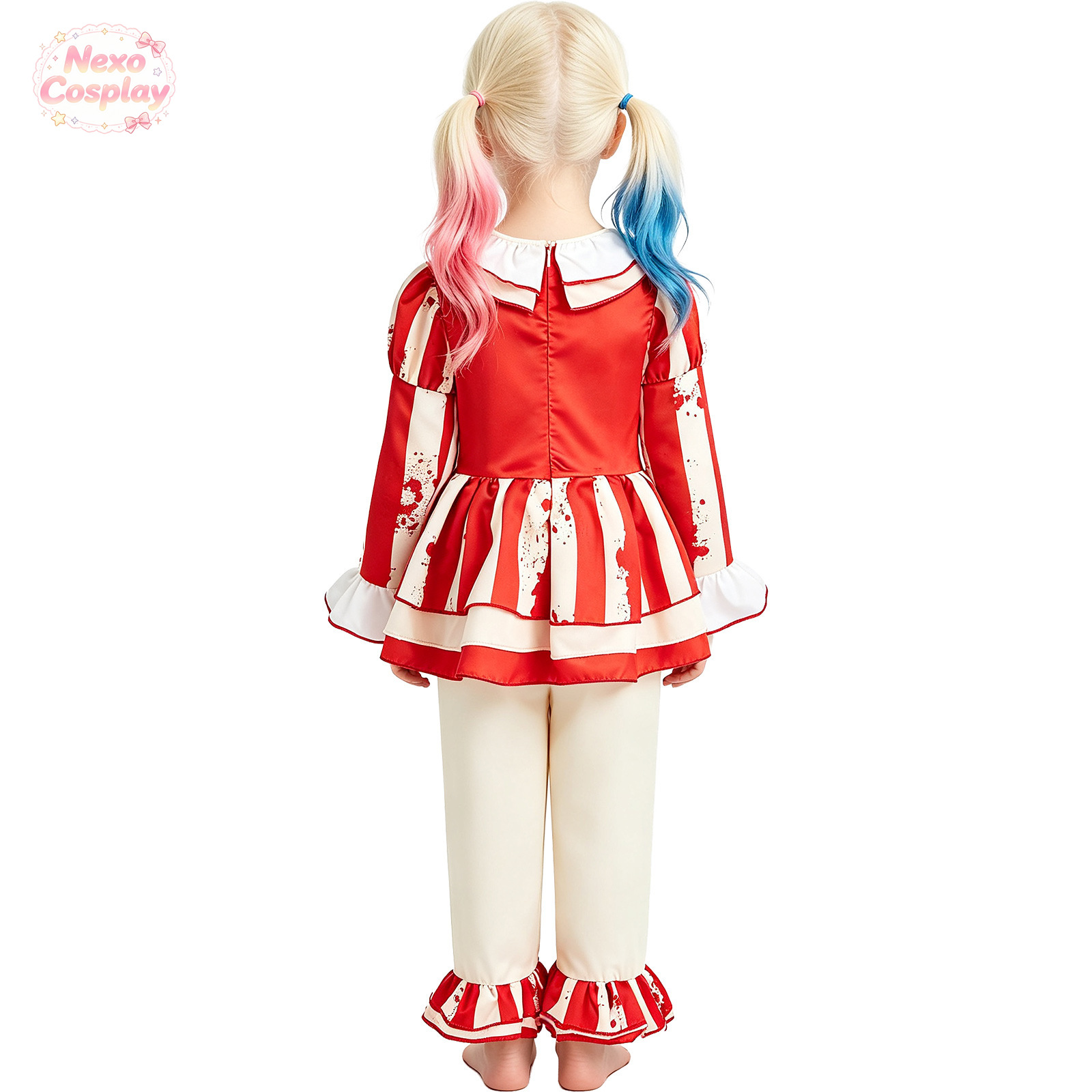 키즈 레드 화이트 스트라이프 공포 광대 정장 할로윈 코 - Kids Cosplay Anime 리뷰 및 가격