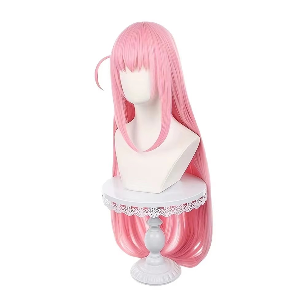 긴 직선형 핑크색 가발(뱅 포함)과 사이드 브레이드,  - Anime Cosplay Girl Easy 리뷰 및 가격
