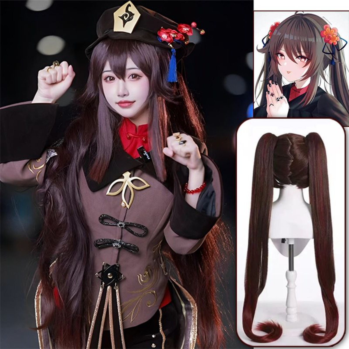 Genshin Impact Hu Tao 코스프레 가발, - Cosplay Duo Anime 리뷰 및 가격